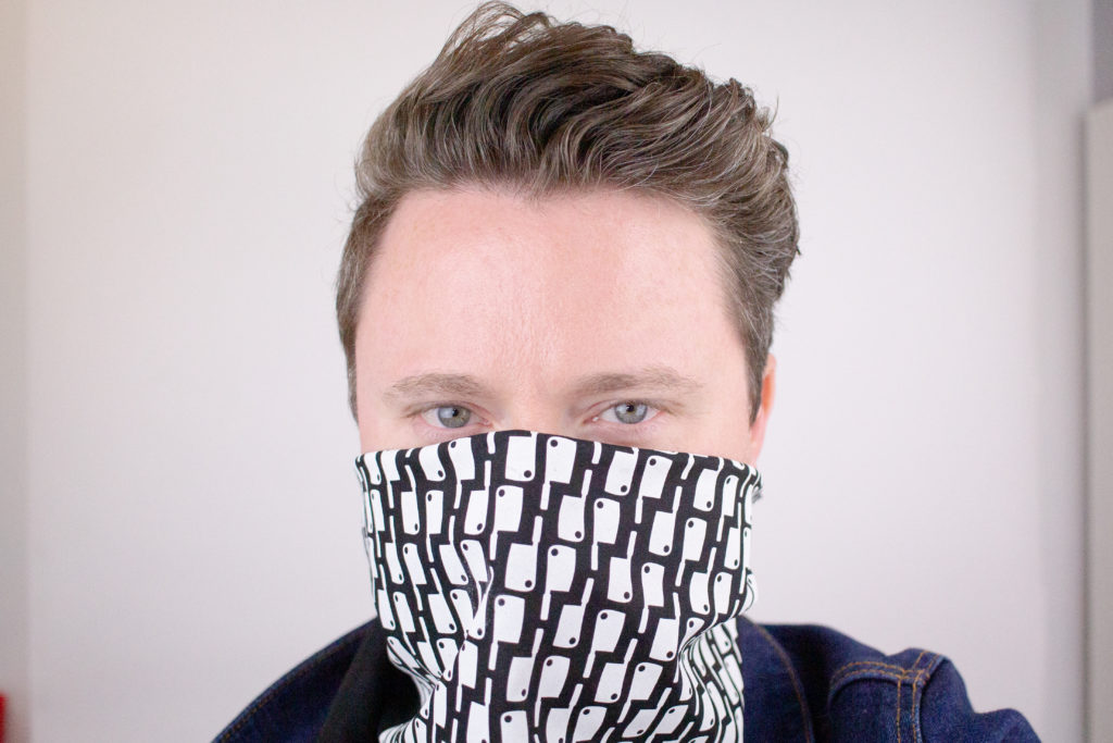 A bandana wrapped around the face as a mask.