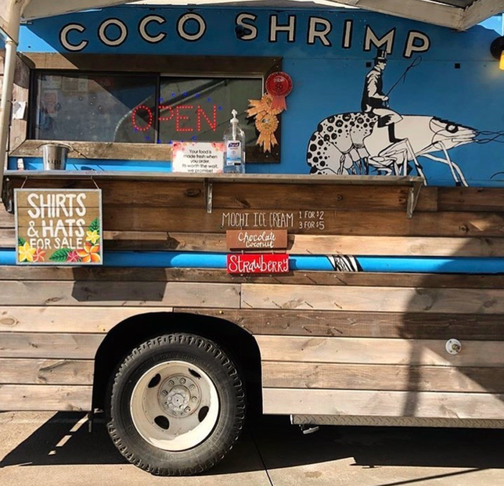 A food truck with a gallant shrimp aboard.